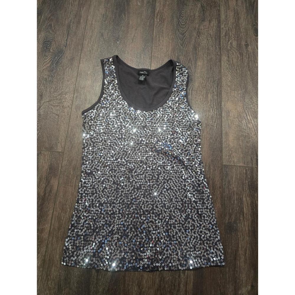 Rue21 Girls Gray Sequin Tank Top Sleeveless Scoop Neck Sparkle Shirt Medium